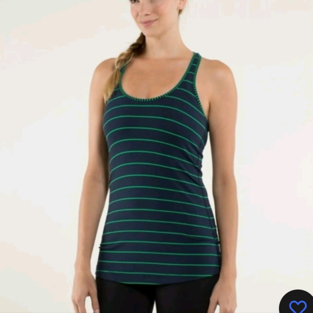 Lululemon Cool Racerback Sz 6 In Slalom Stripe Inkwell / Hyper Stripe Green Bean